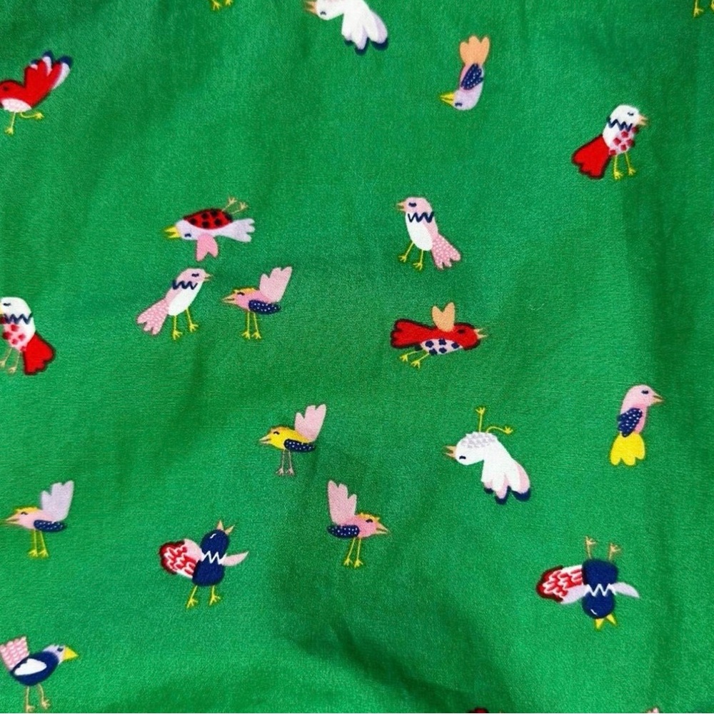 NWOT Hanna Andersson Green Bird Print Dress Blue Ribbons 100% Cotton 18 Months - Picture 3 of 7